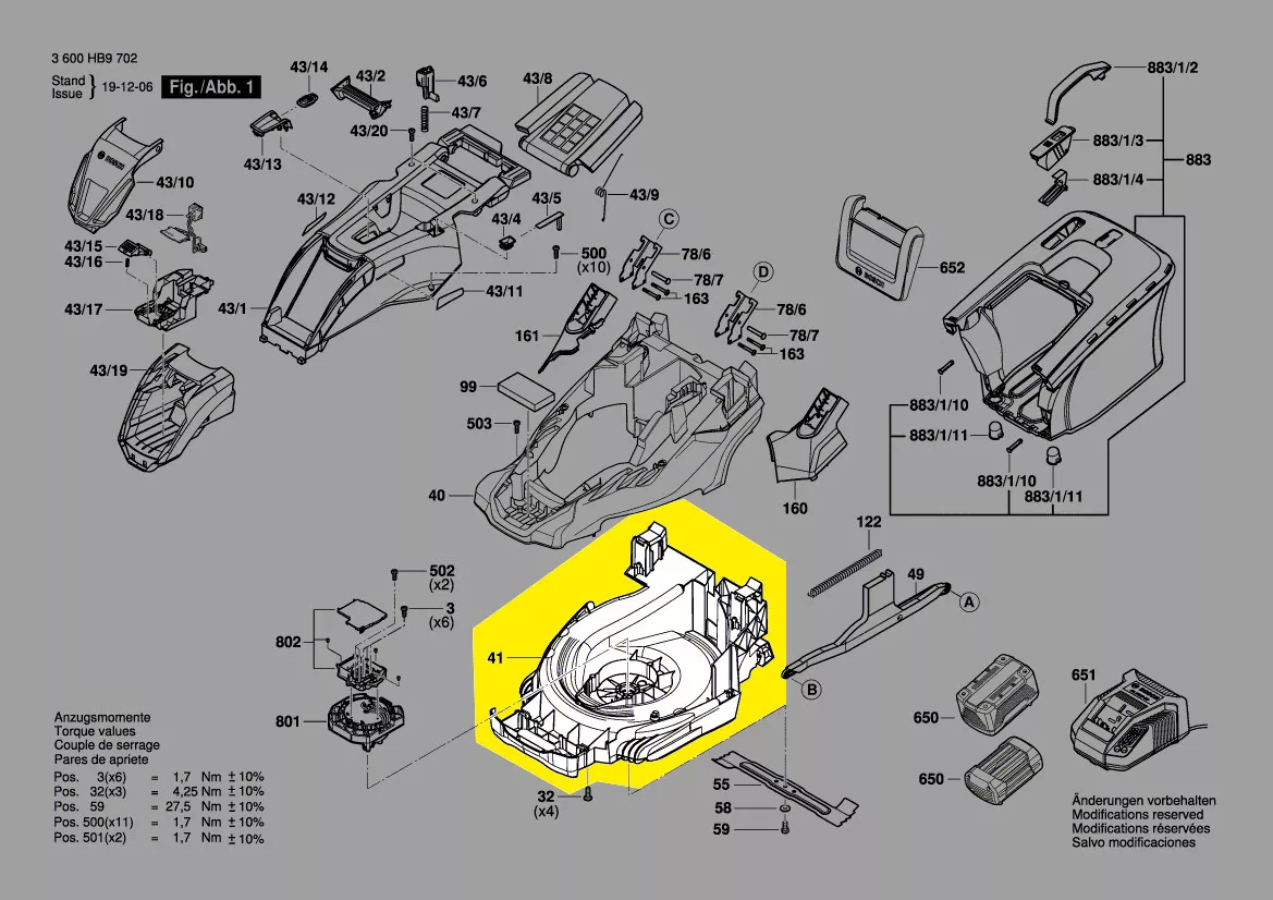 chassis tondeuse réf. F 016 L90 749 Bosch
